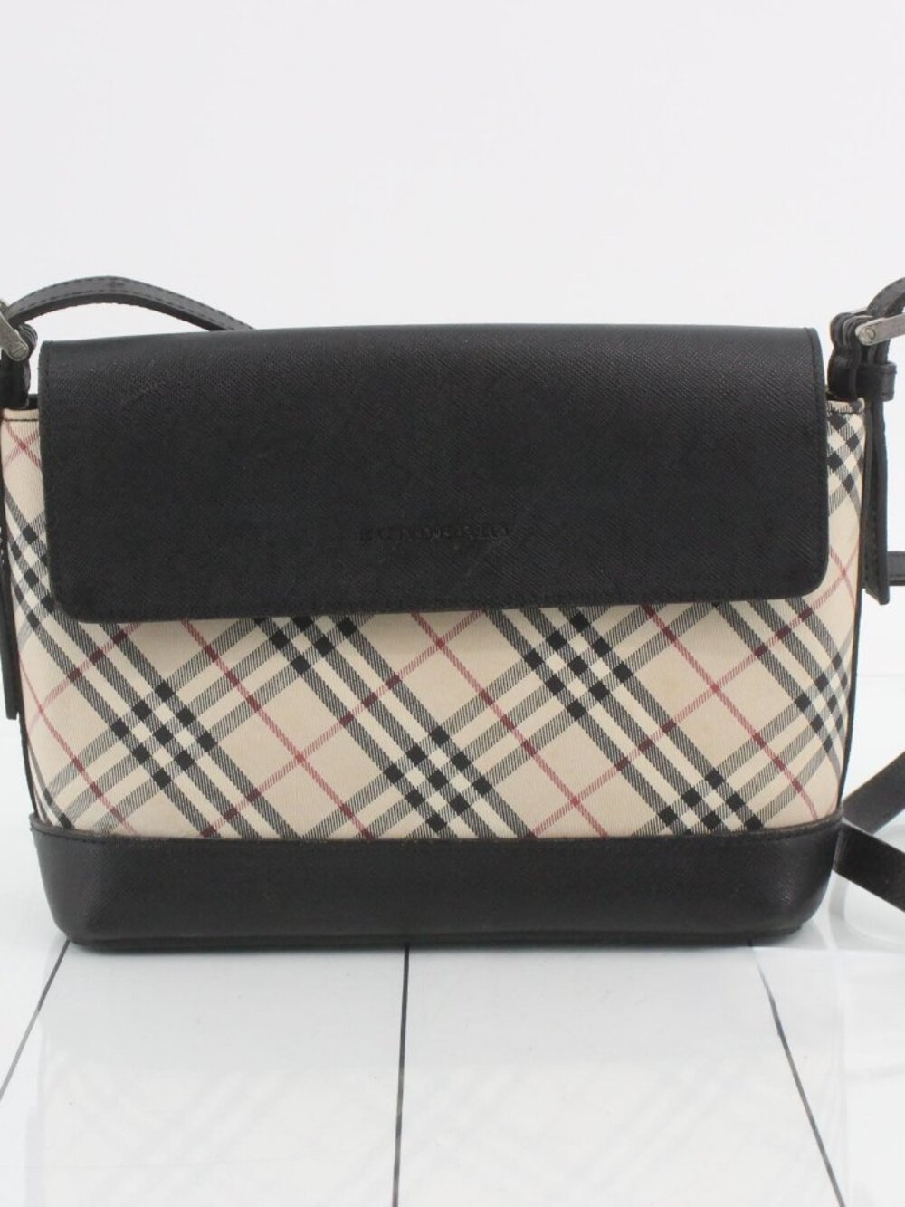 Burberry Beige Check and Black Leather Crossbody Bag
